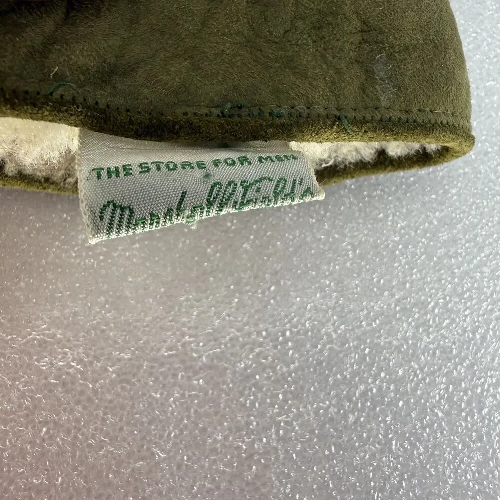 VTG Marshall Fields Gloves Mens 8.5 Green Suede Made In Italy Sherpa Lining Warm